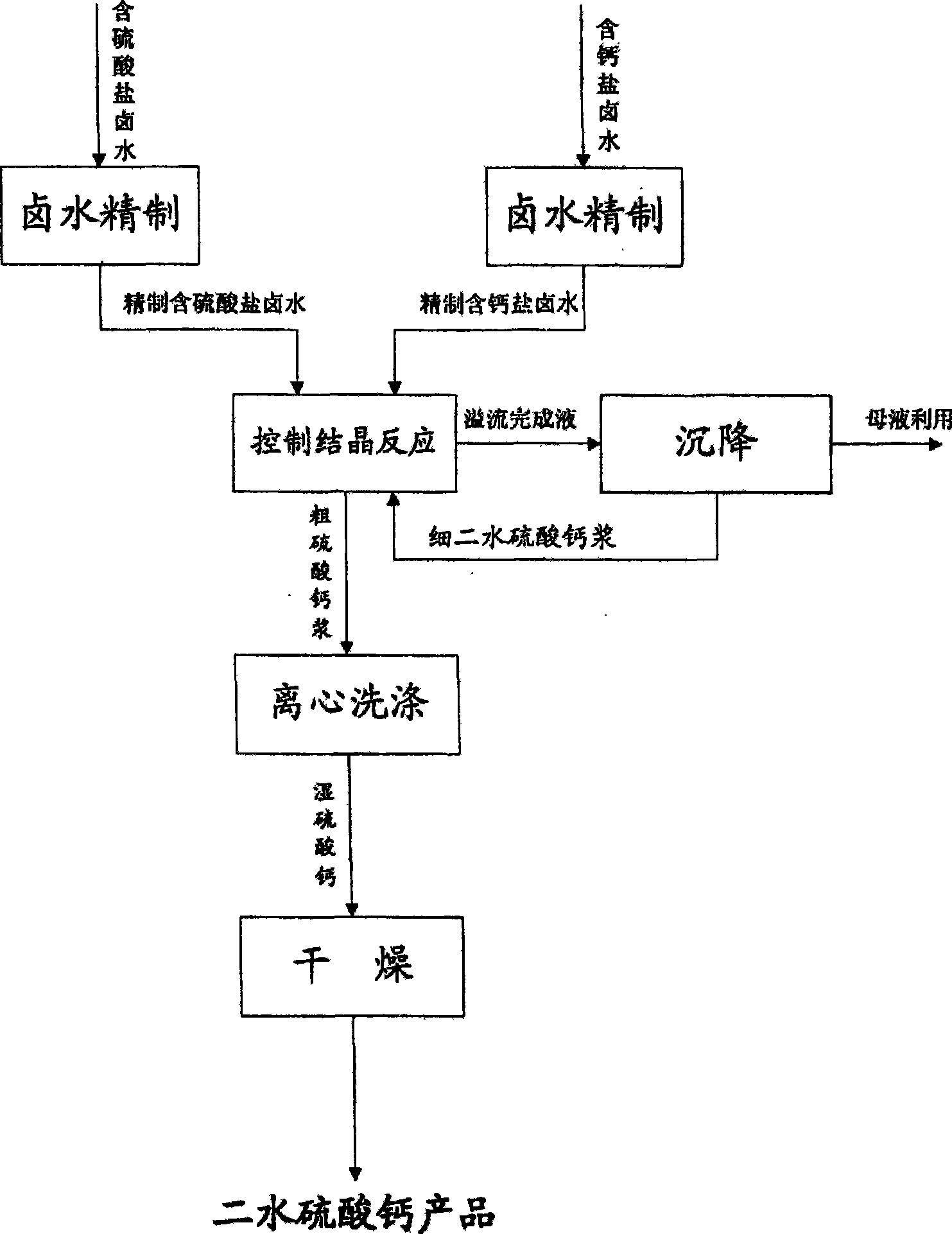 Method for preparing calcium sulphate with sulfate containing bittern and calcium containing bittern