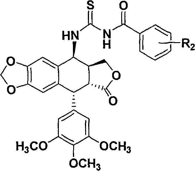 Thiourea homologues epipodophyllotoxin compound and preparation method and application thereof