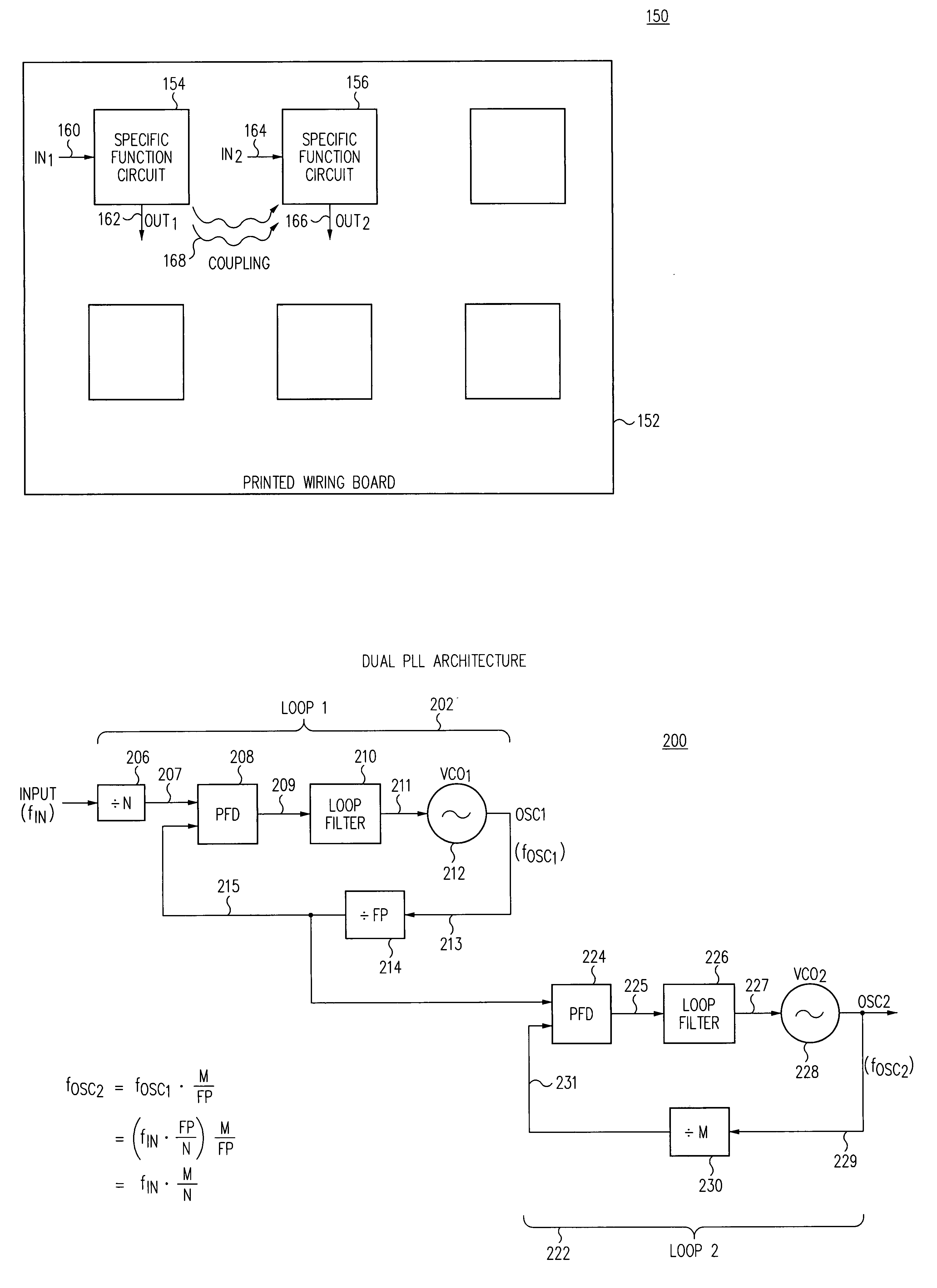 Dual phased-locked loop structure having configurable intermediate frequency and reduced susceptibility to interference