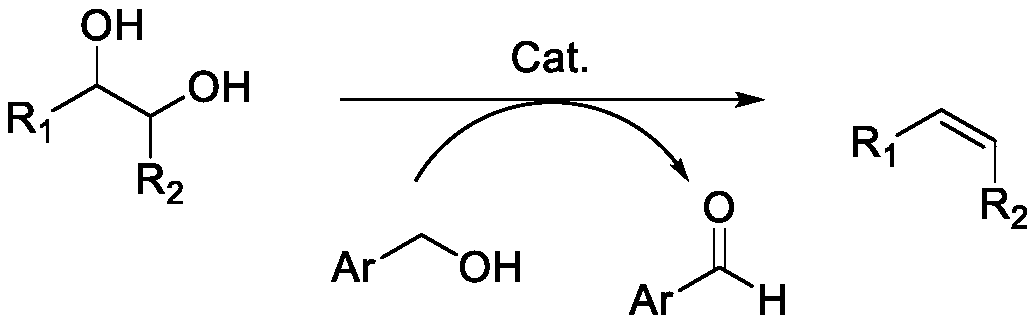 Method for preparing olefin by deoxidizing and dehydrating polyhydroxy compound by using alcohol as reducing agent