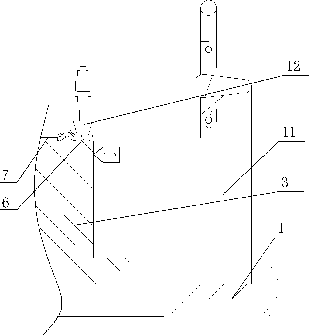 Checking fixture structure of front-wall middle side sheet metal component