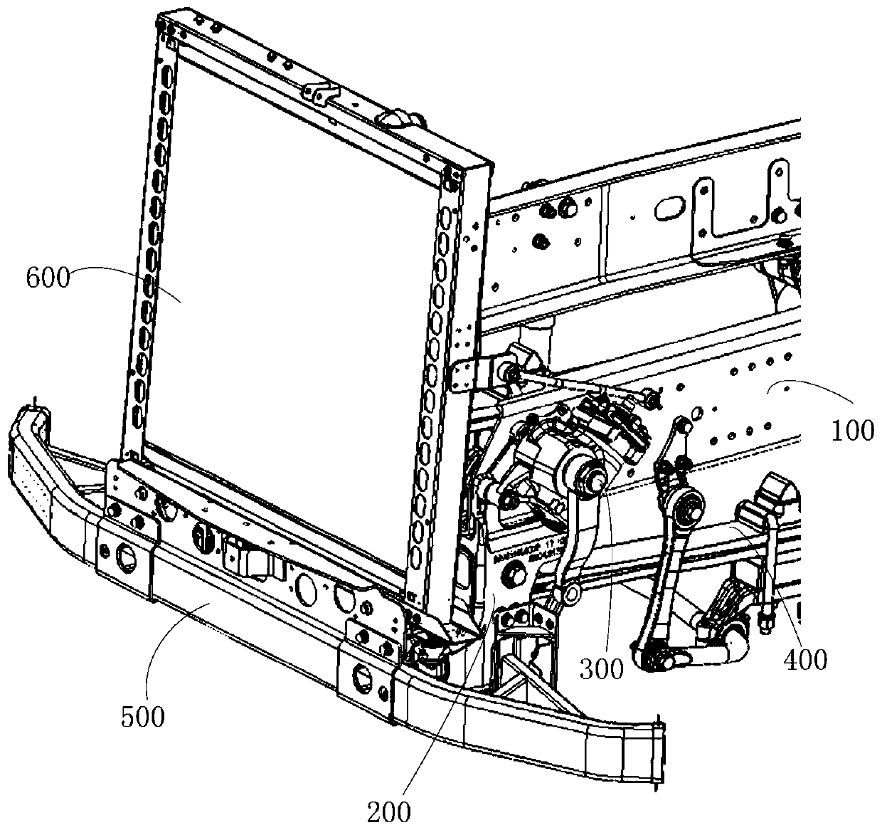 Heavy truck chassis front end module structure and chassis frame structure