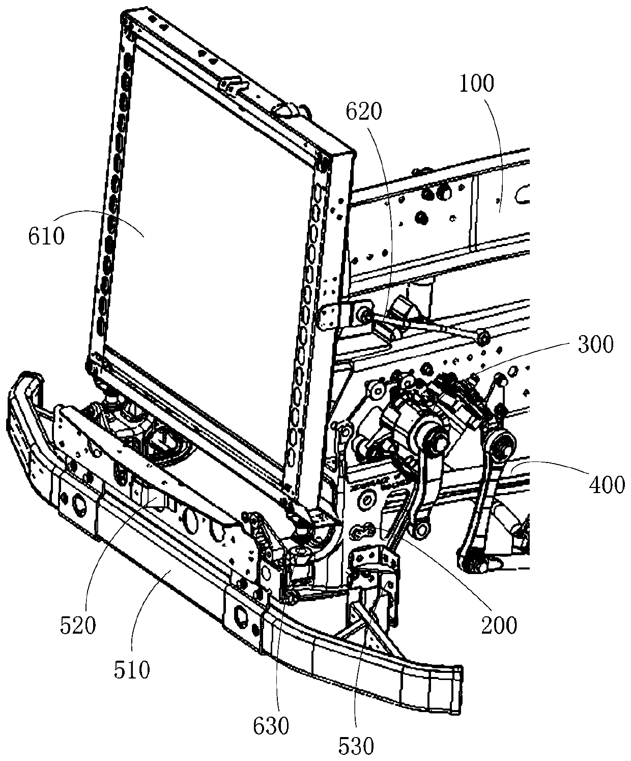 Heavy truck chassis front end module structure and chassis frame structure