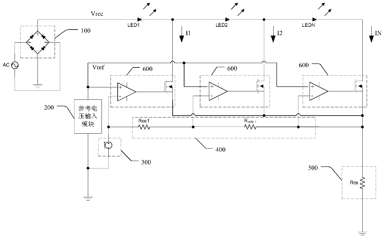 Multi-segment linear LED drive circuit, device and driving method