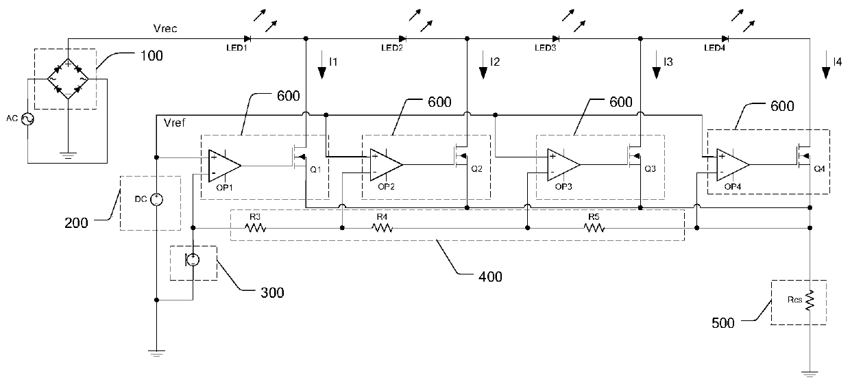 Multi-segment linear LED drive circuit, device and driving method