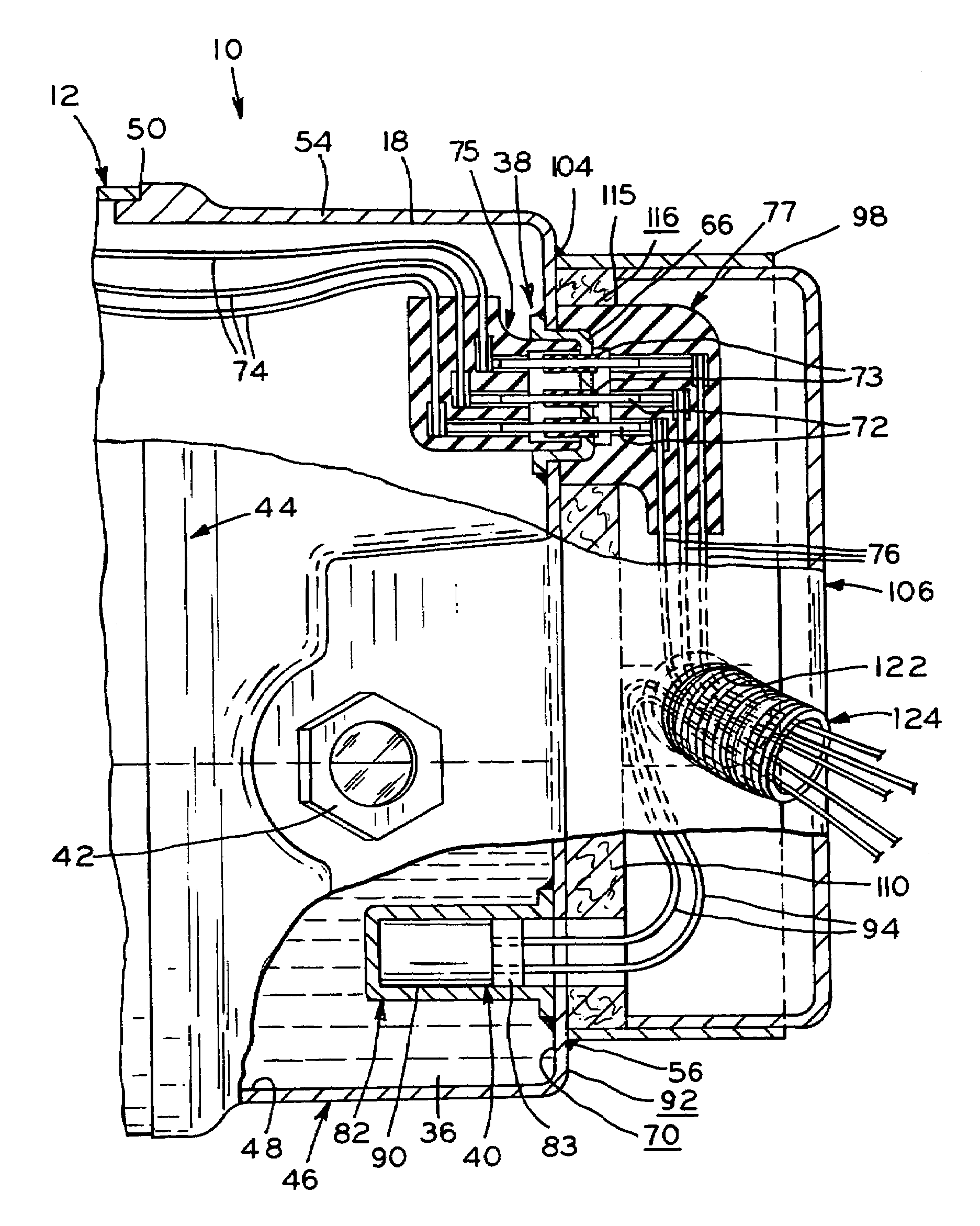 Horizontal compressor end cap with a terminal, a visually transparent member, and a heater well mounted on the end cap projection