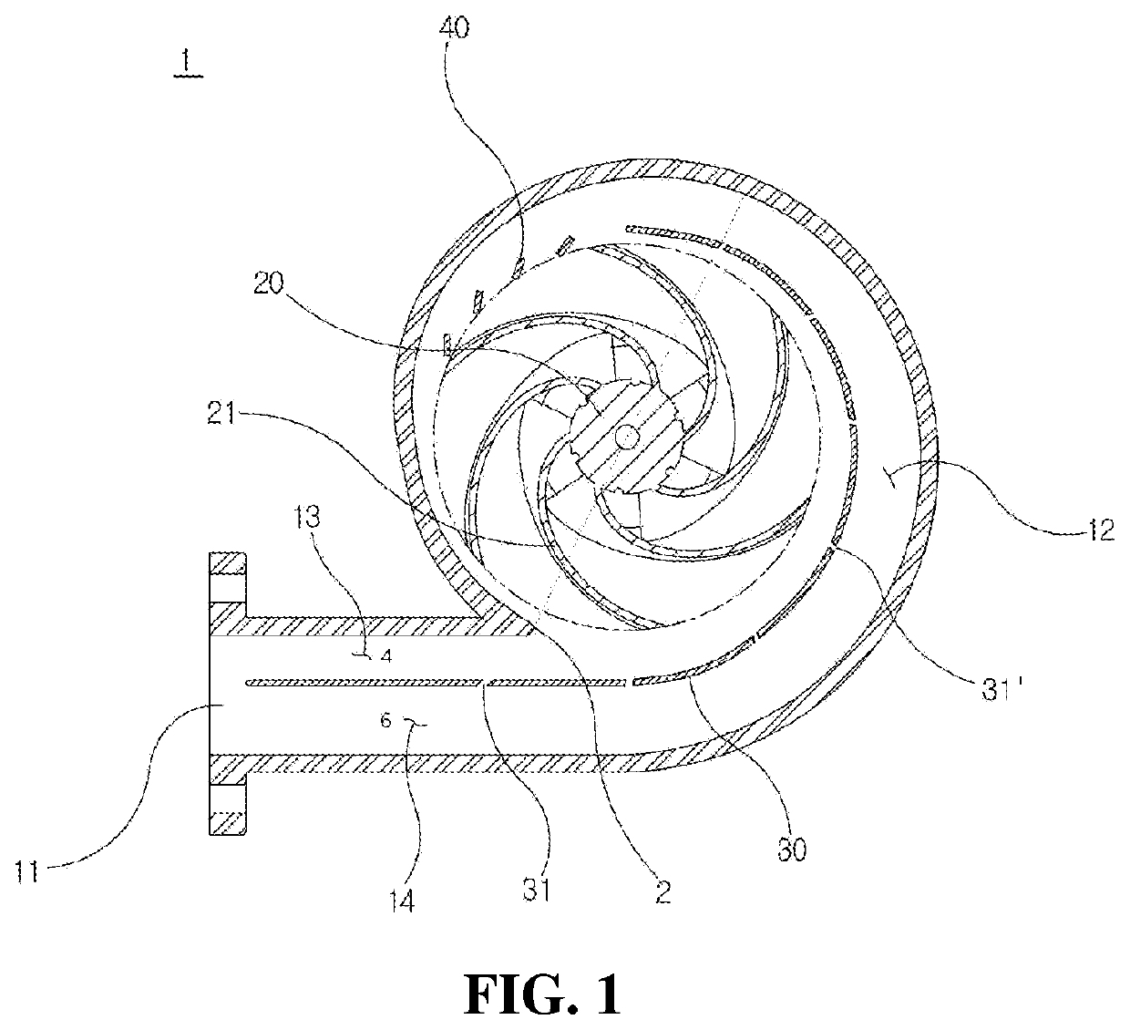 Double-flow type volute casing having structure for changing direction of flow in turbine inlet