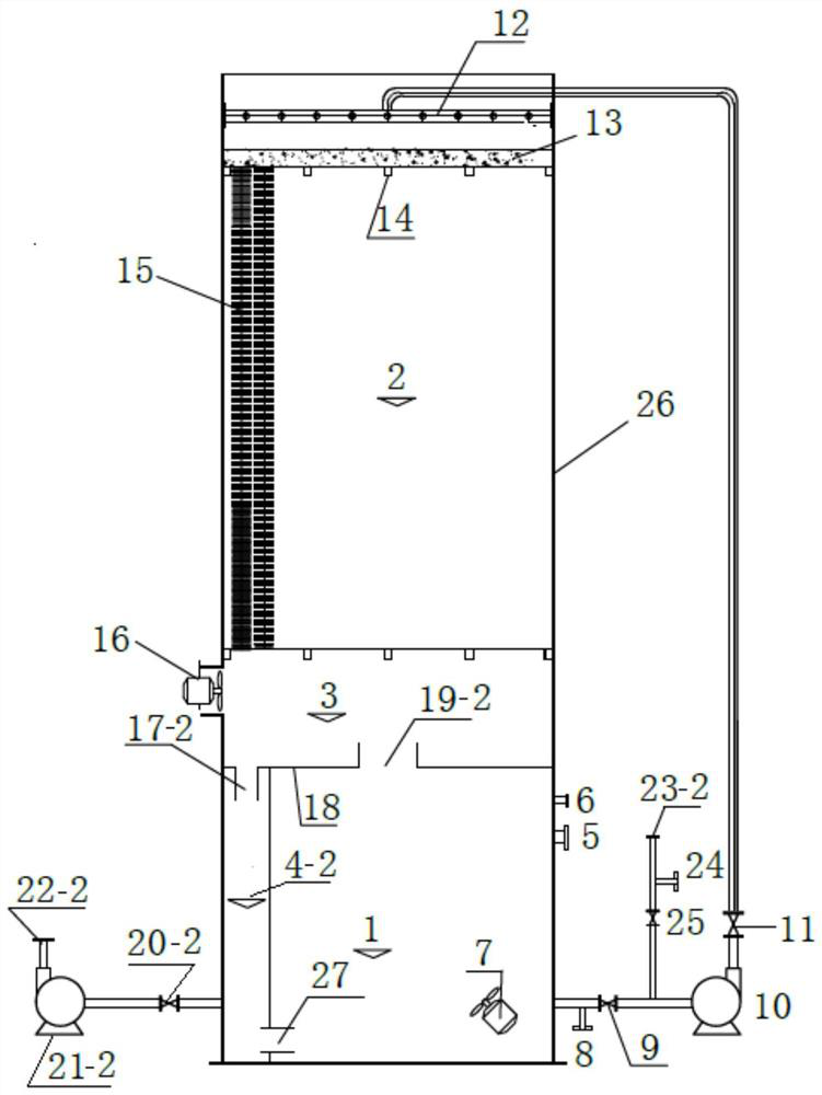 Integrated device and method for A/O tower biological treatment of organic sewage containing COD and nitrogen