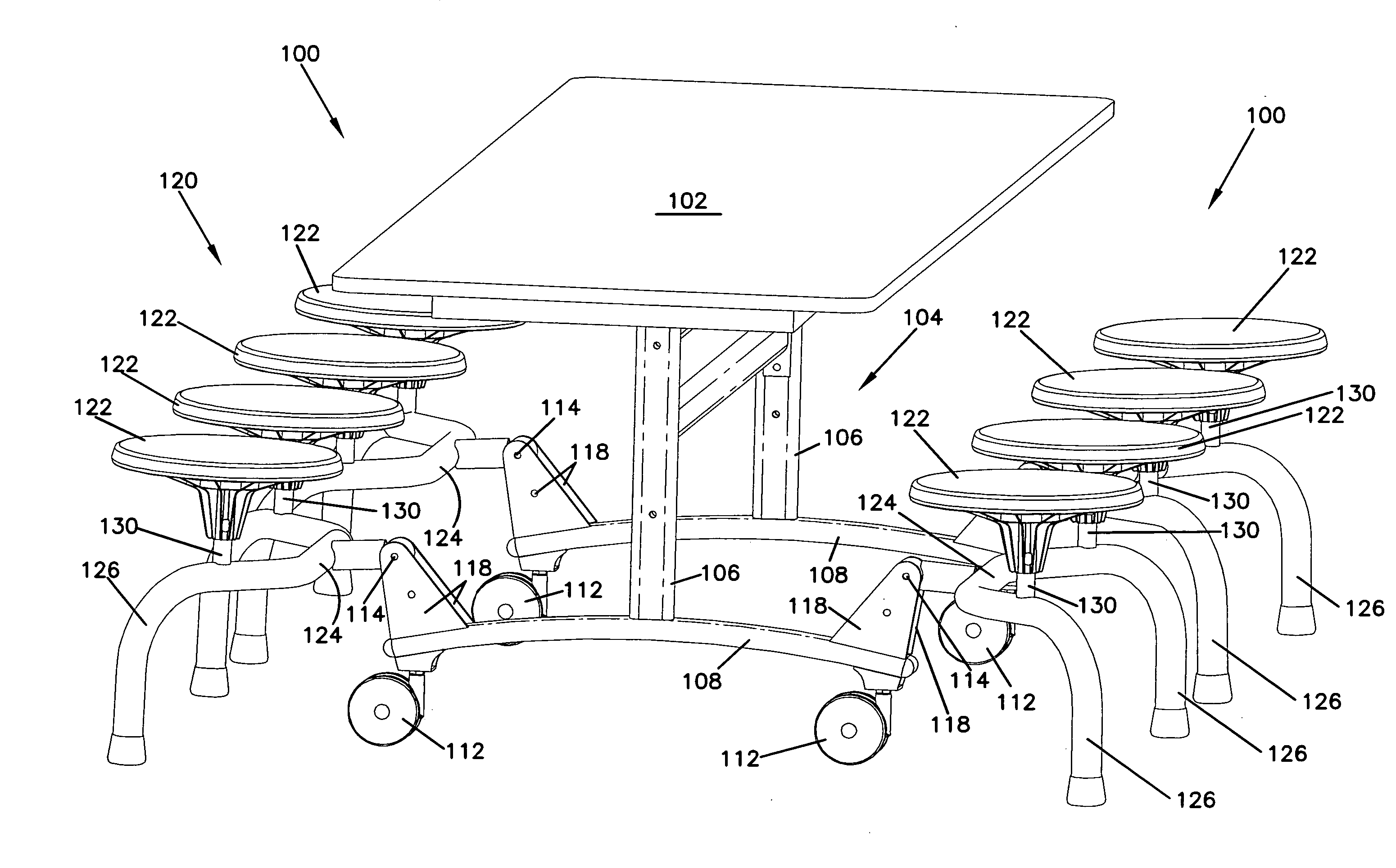 Table and seating arrangement