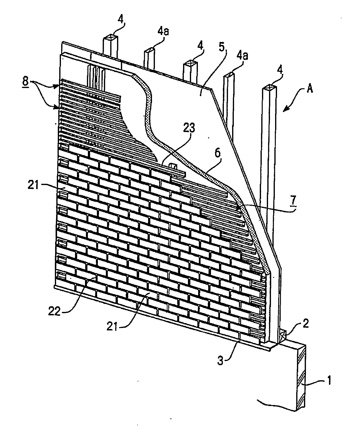 Wall Exterior Structure for Outer Wall Heat-Insulated Building and Wall Exterior Base, Lateral Furring Frame for Wall Exterior Material Installation and Method for Covering Wall Using Lateral Furring Frame, and Exterior Base Material and Outer Wall Using Exterior Base Material