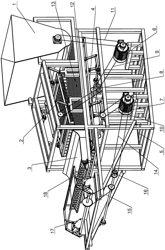 Automatic bundle distributing, paving, harrowing and cutting device