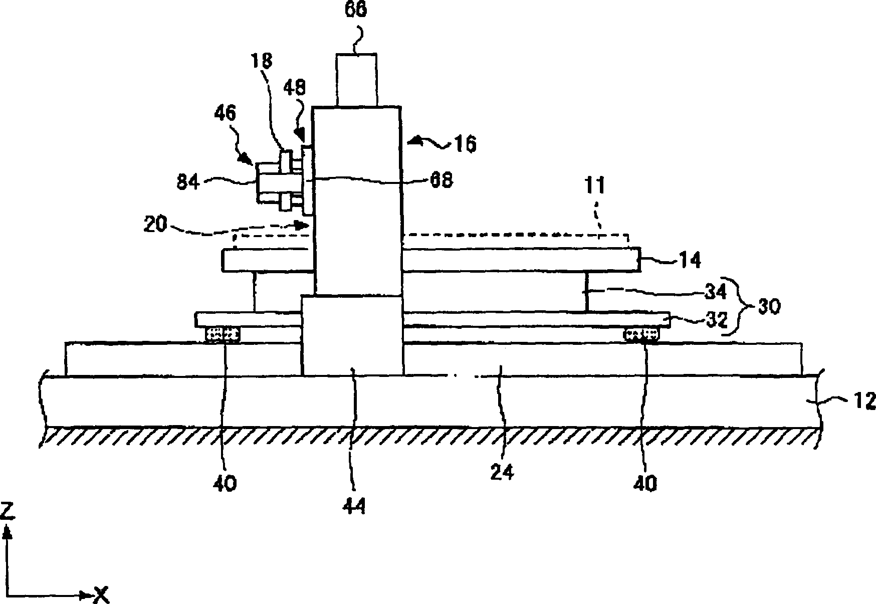 Objective table device and dragon gate style objective table device, controlling means of objective table device