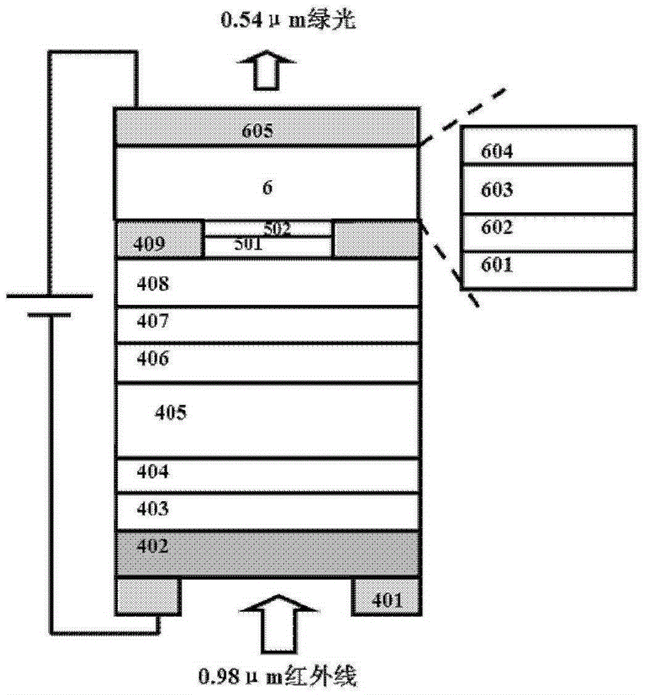 N-type implanted infrared-to-visible wavelength up-conversion device and preparation method thereof