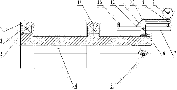 Device for detecting coaxiality of main shaft hole and large oil seal hole of diesel engine block