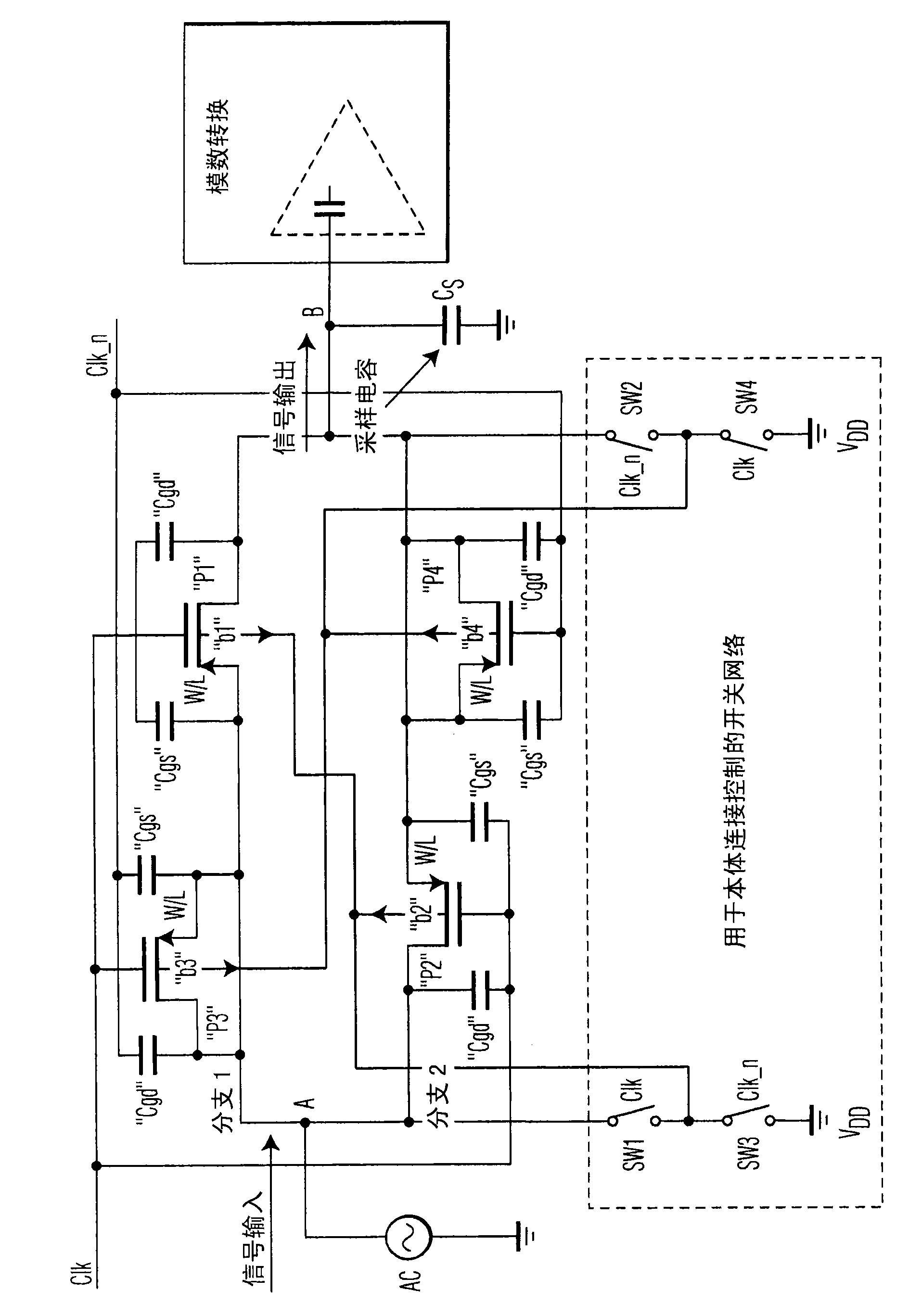 Switch-body PMOS switch with switch-body dummies