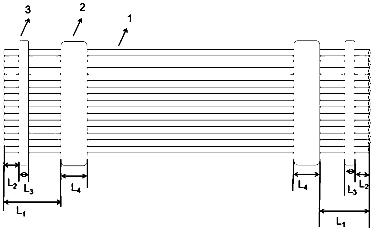 Laminated hollow fiber membrane element with equal membrane wire spacing and production method thereof