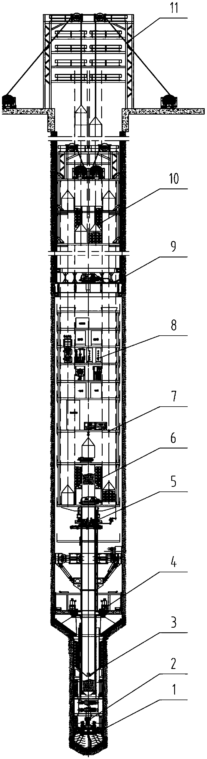 Deep shaft rock tunnel boring machine