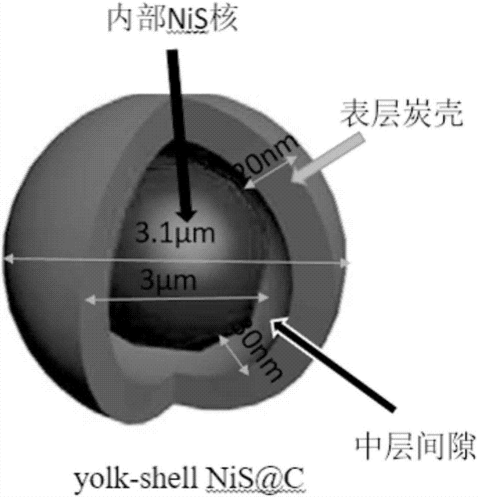 Carbon shell coated NiS classification microsphere and preparation method and application thereof