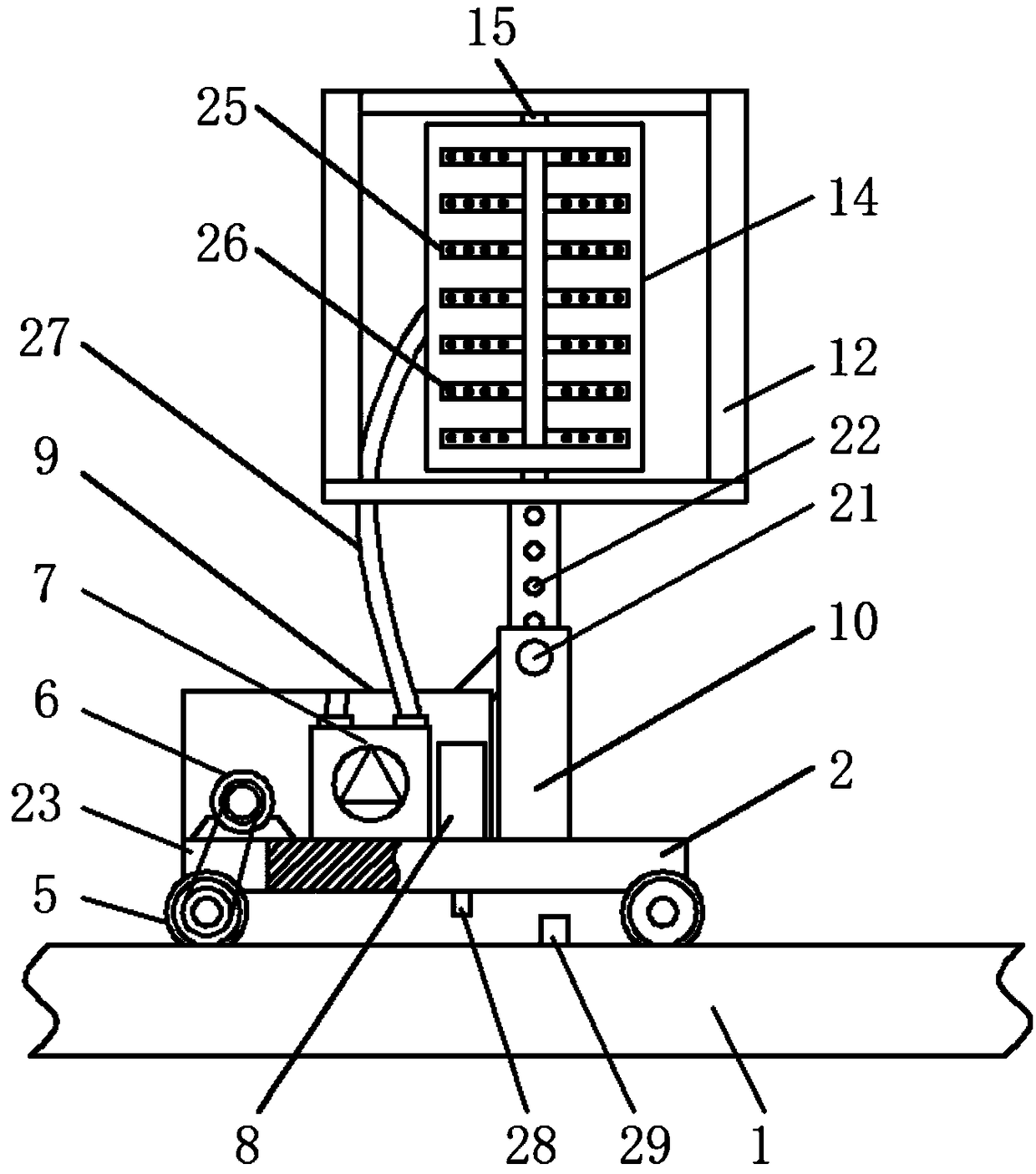 Rail-mounted dust suppression device used for construction site