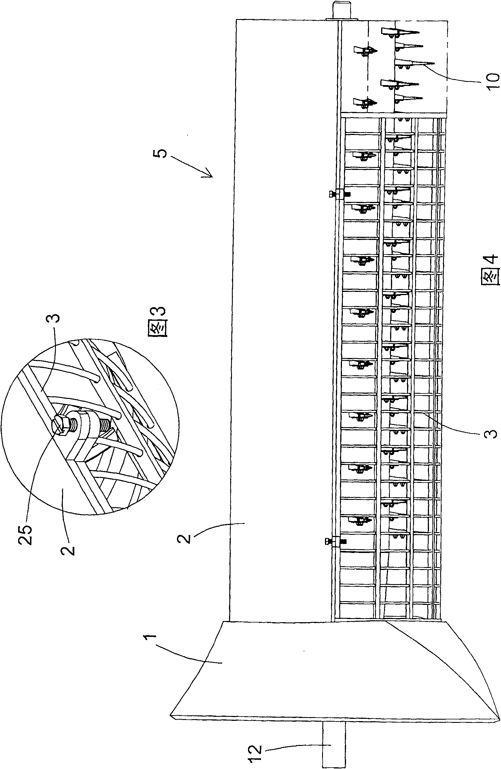 Grain threshing and separating device