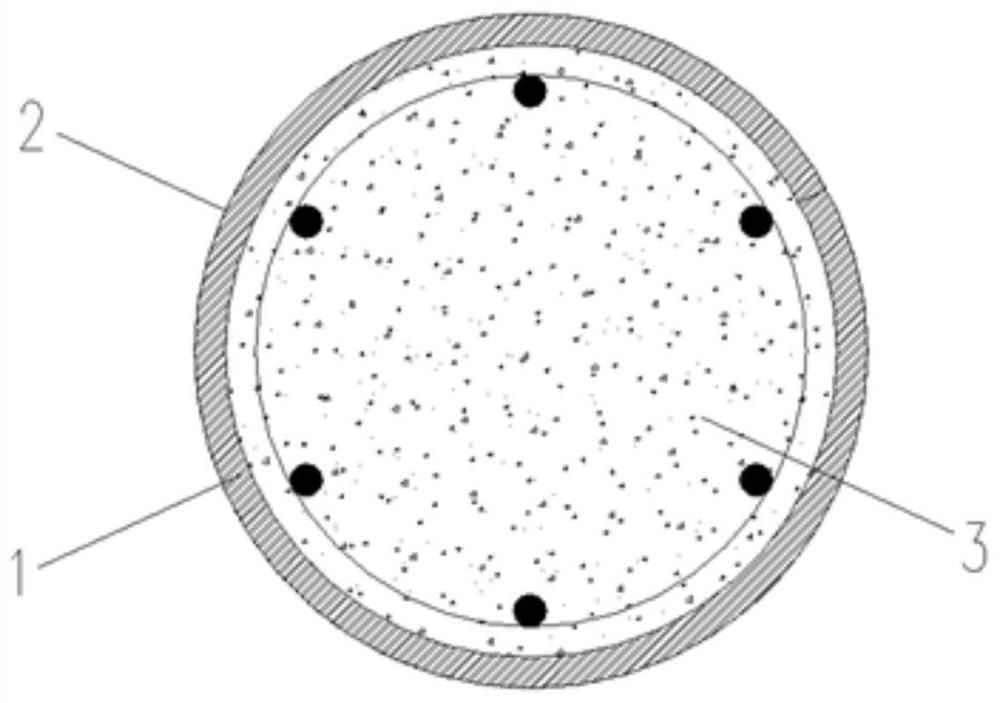 Fiber reinforced plastic and ultra-high performance concrete pipe filled common concrete combined column and production method thereof