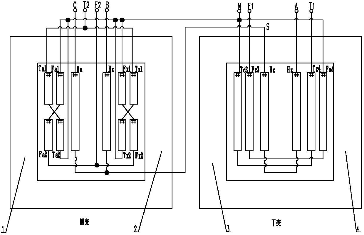 Traction transformer for Scott wiring