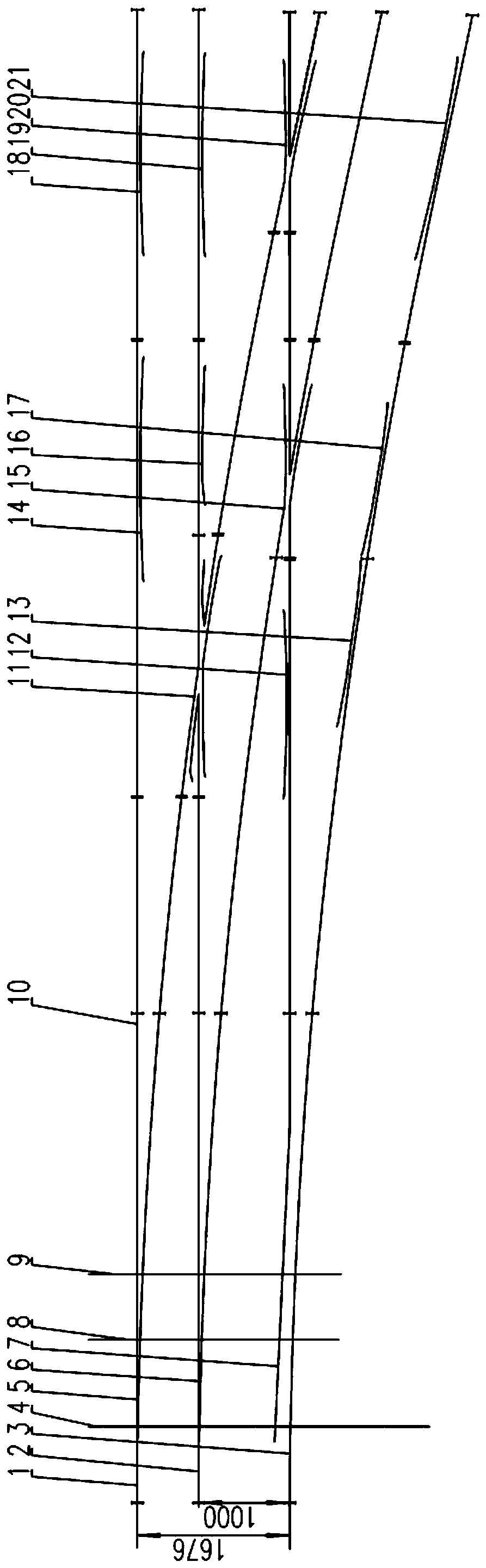 1676 mm and 1000 mm double-rail-distance mixed gage turnout