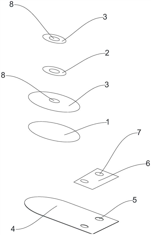 Novel scratch-resistant exhaust type computer foot pad with curved surface effect after being attached