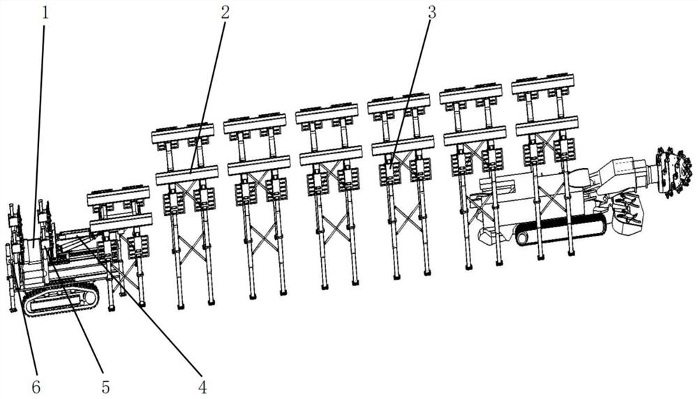 Crawler transportation type anchor support integrated equipment for coal mine tunnel