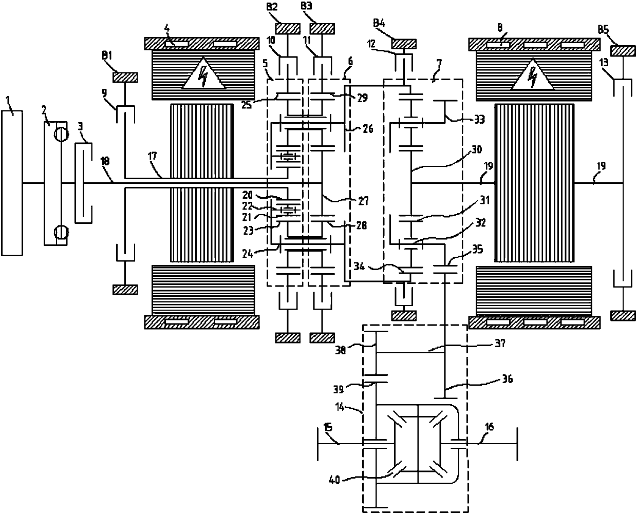 Dual-motor multi-mode composite front-drive plug-in hybrid system