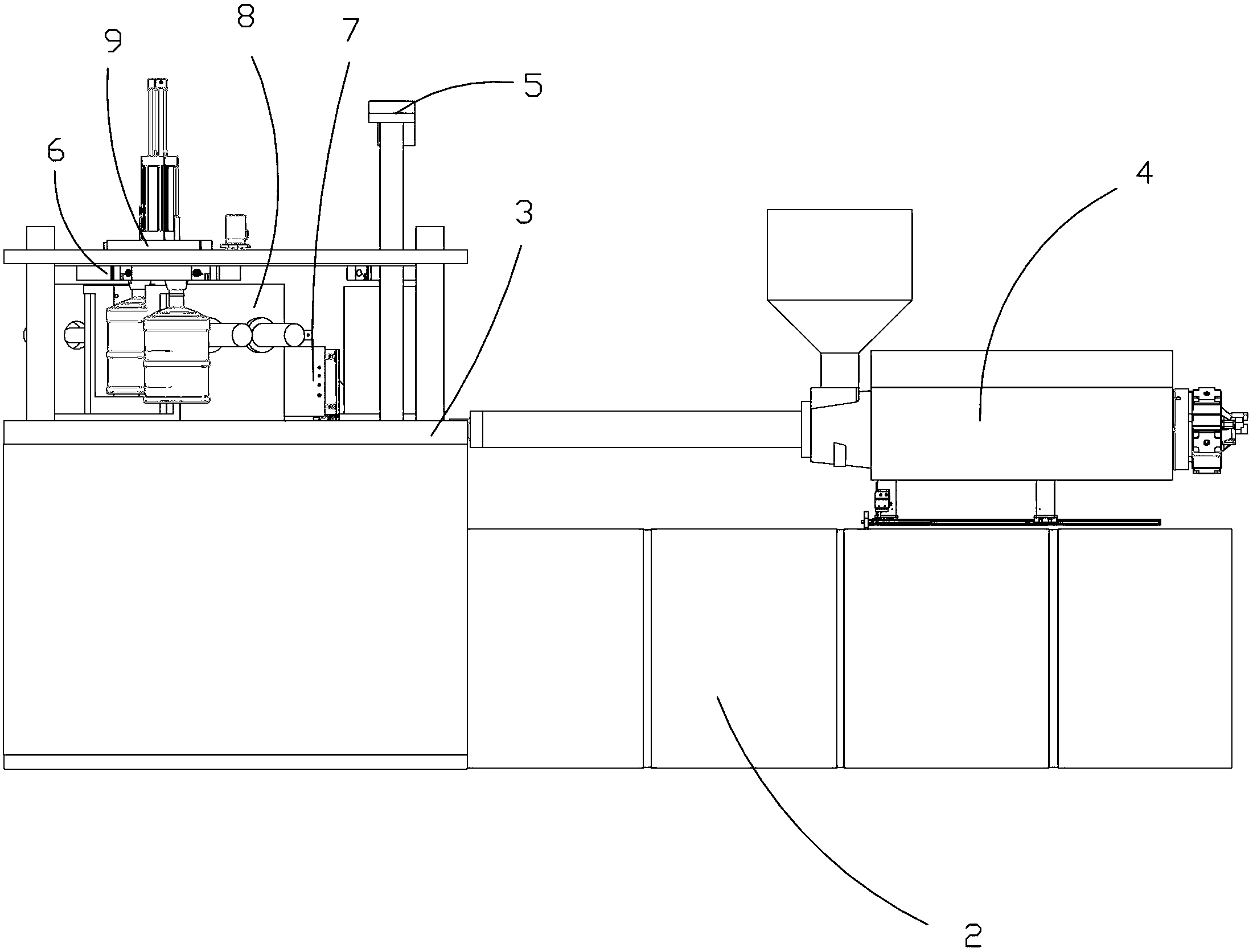 One-step three-station injecting, drawing and blowing plastic molding machine