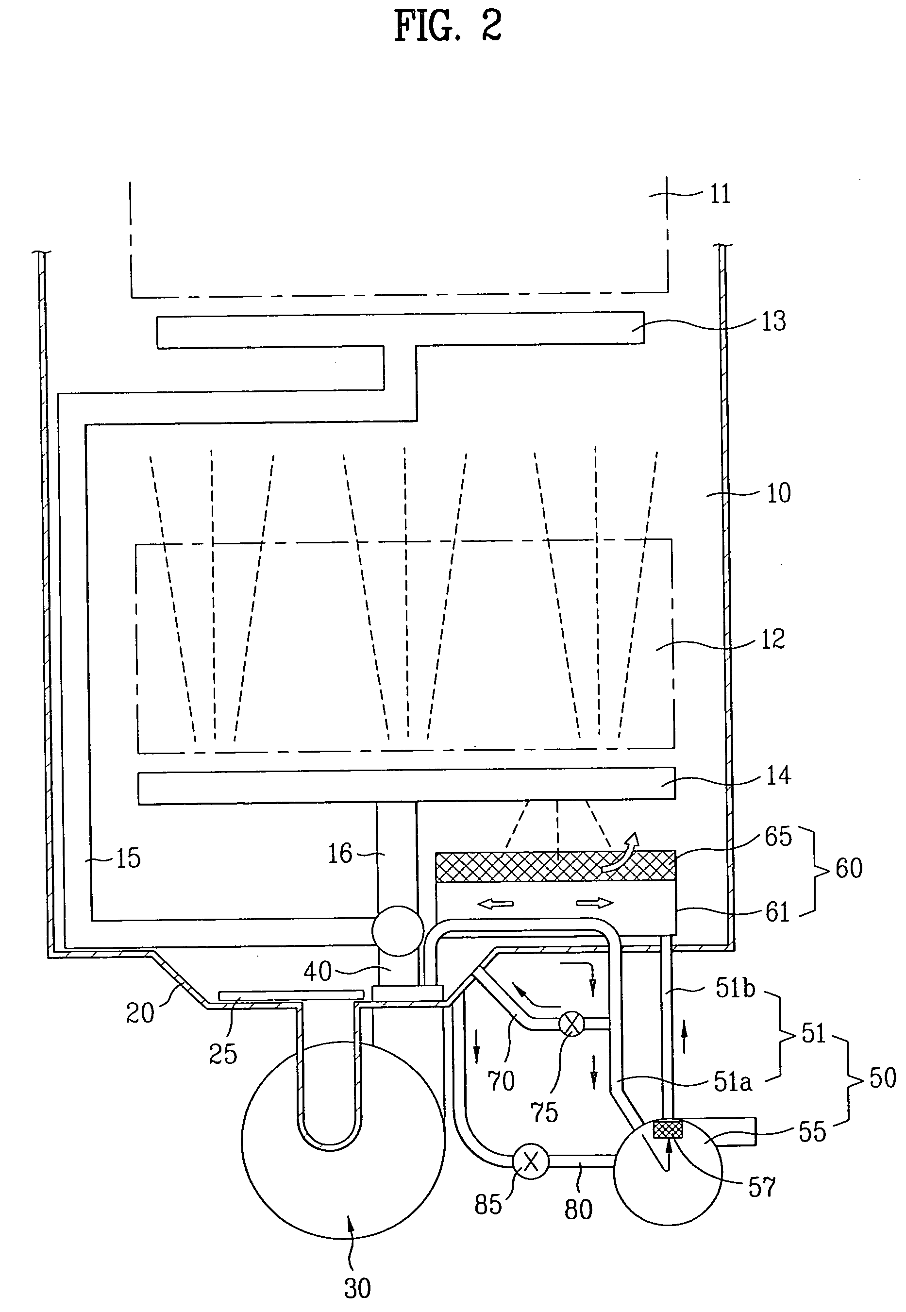 Water recirculator in dishwasher