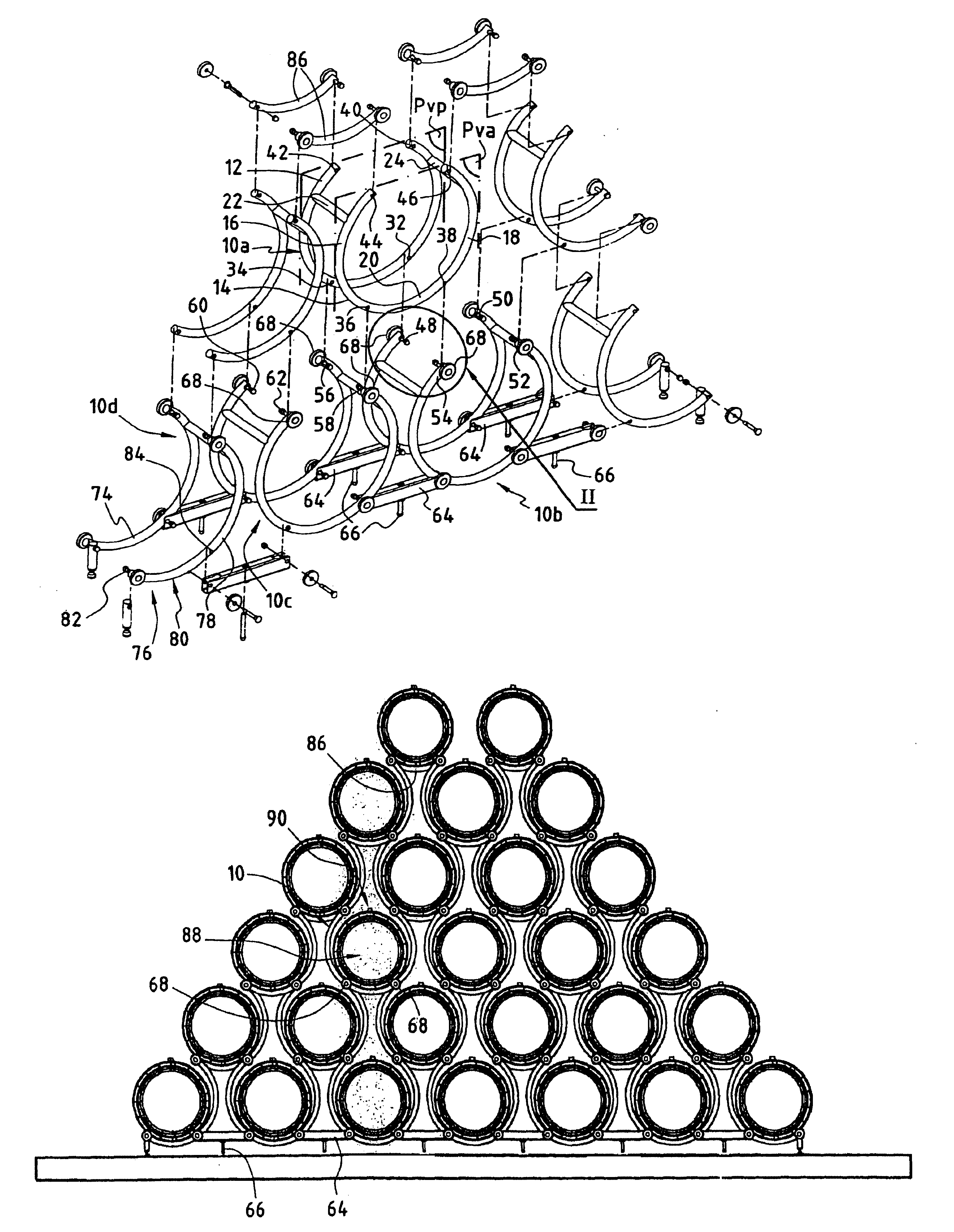 Rack for supporting circularly symmetrical containers