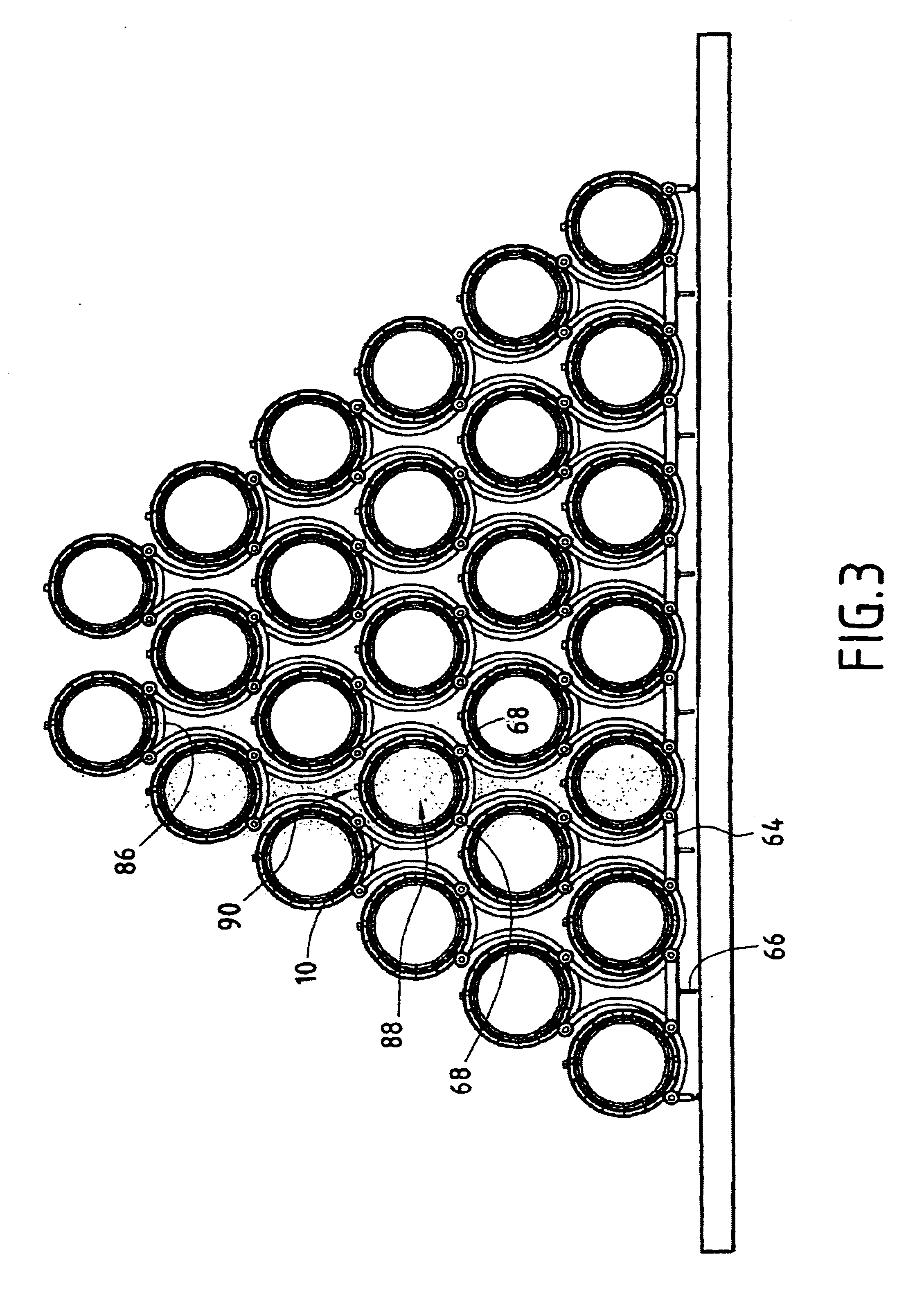 Rack for supporting circularly symmetrical containers