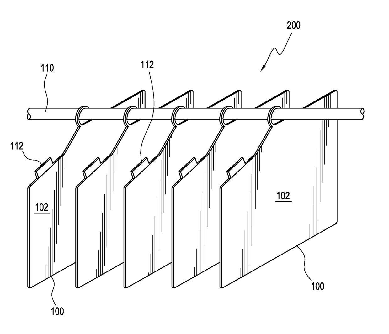 Hanging separator to be used for separating articles of clothing hanging in a clothes closet, and a plurality of hanging separators forming a system for separating articles of clothing hanging in a clothes closet