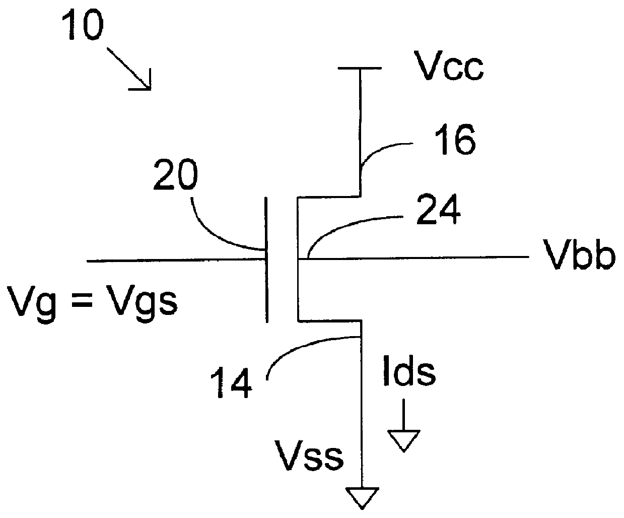 Forward body biased field effect transistor providing decoupling capacitance