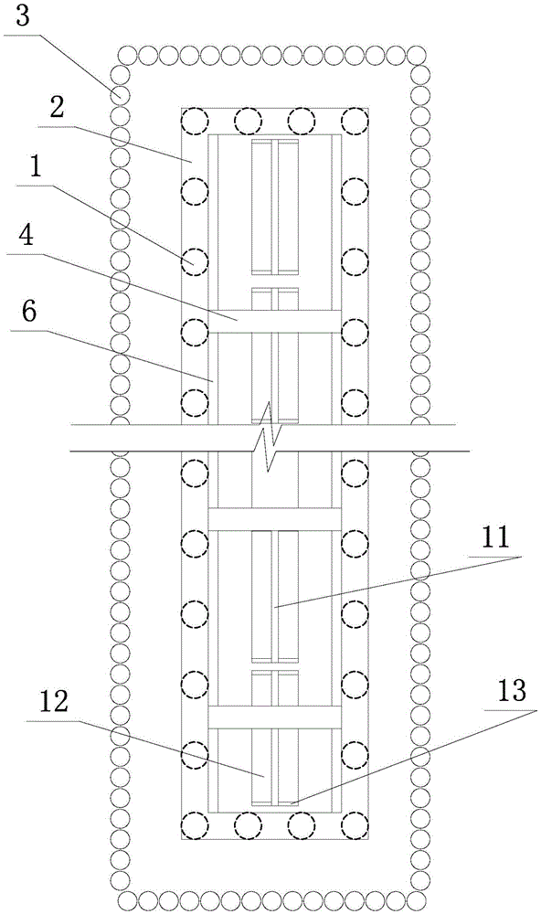 Damping ditch with pressure relief device and shockproof plates and construction method for damping ditch