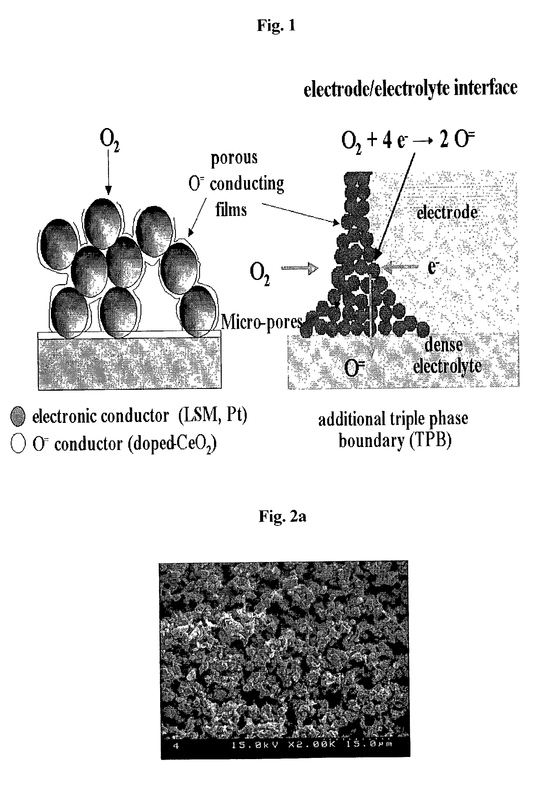 Electrode having microstructure of extended triple phase boundary by porous ion conductive ceria film coating and method to manufacture the said electrode