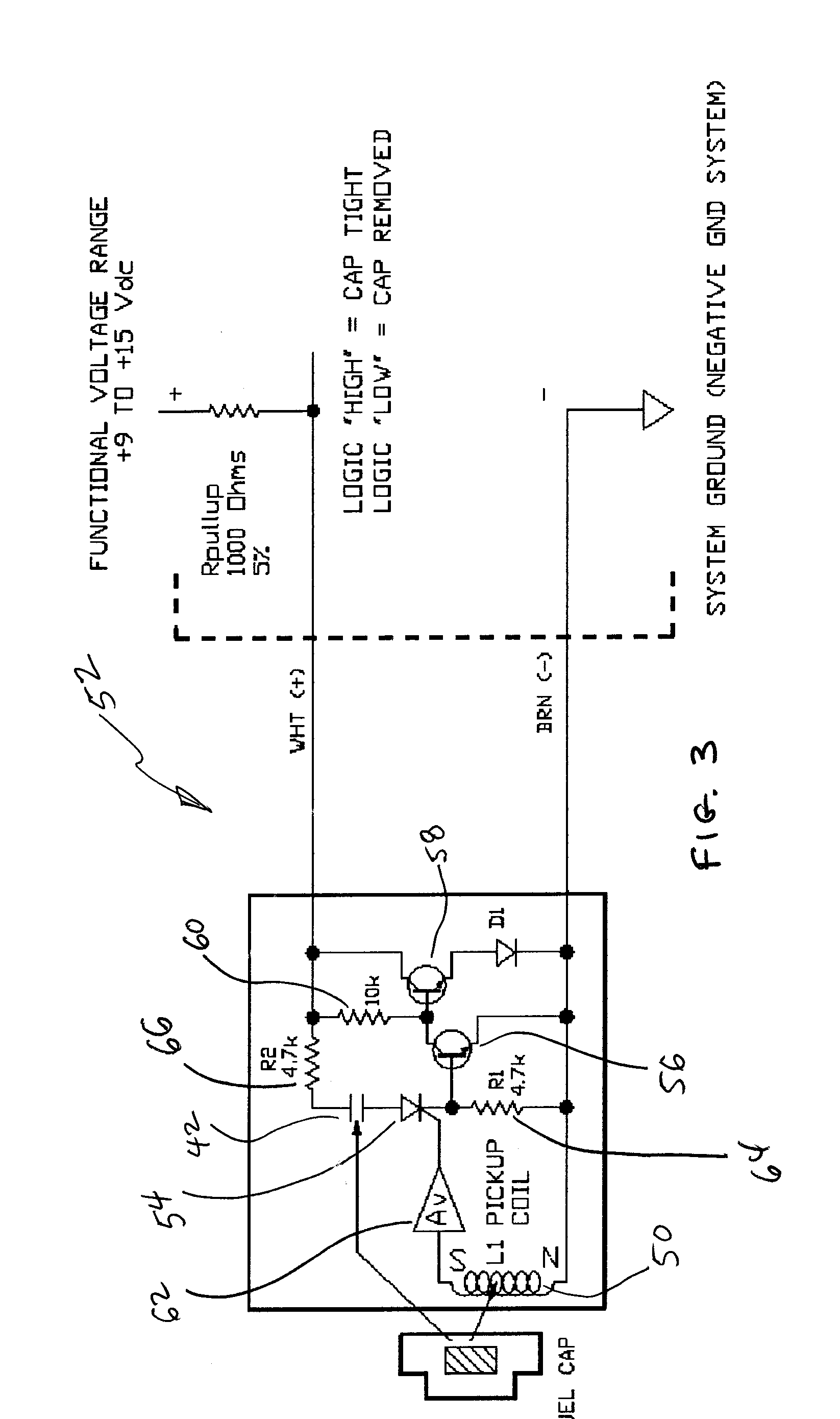 Active fuel cap sensor using magnetic impulse detection