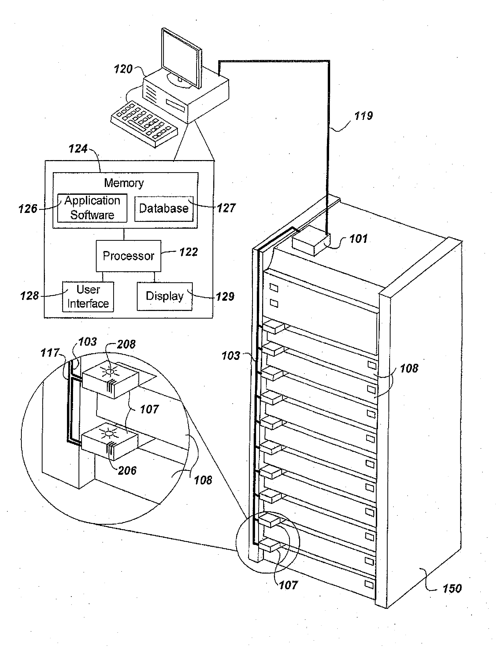 Data center server location and monitoring system