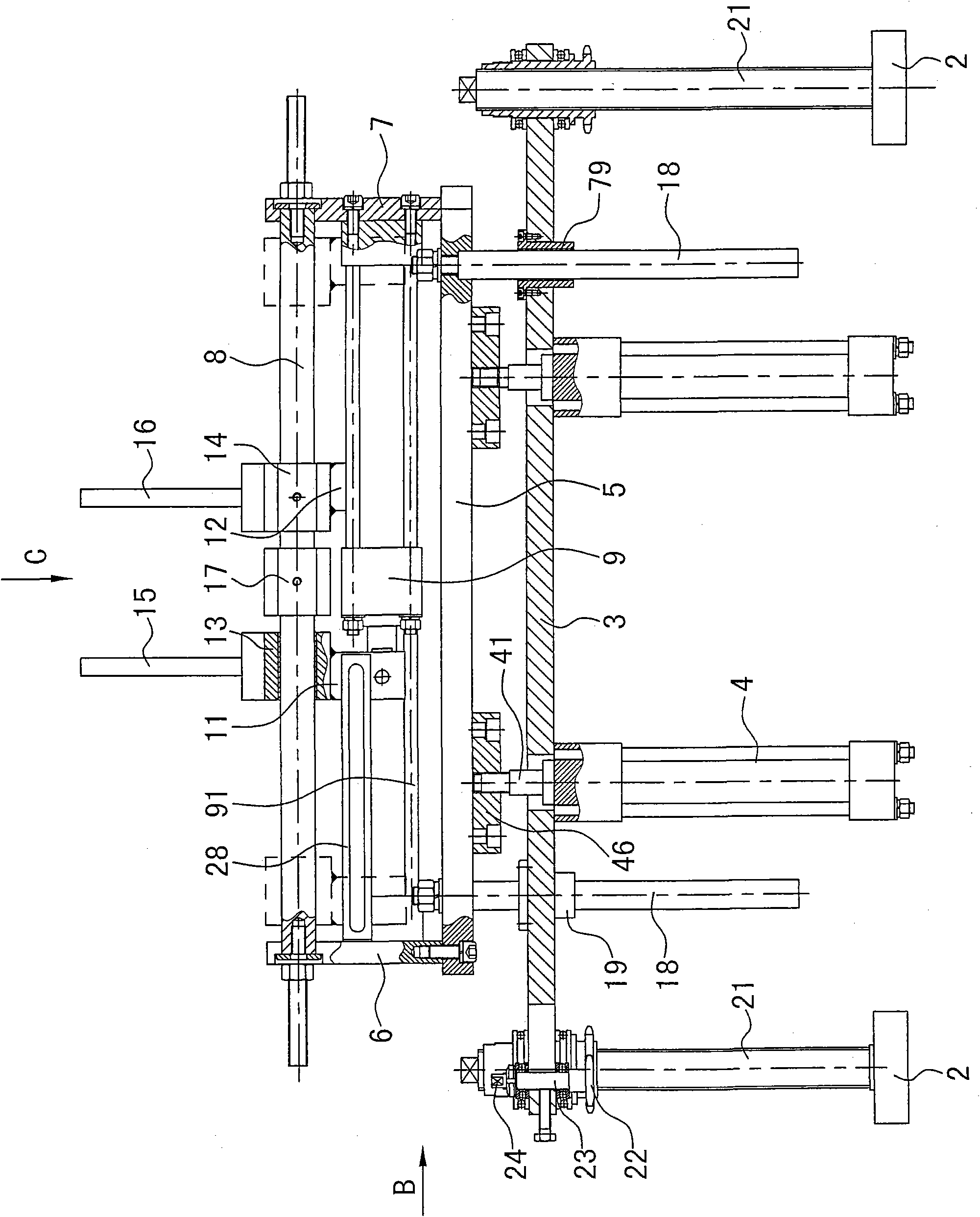 Plastic hollow container extruding and blowing machine