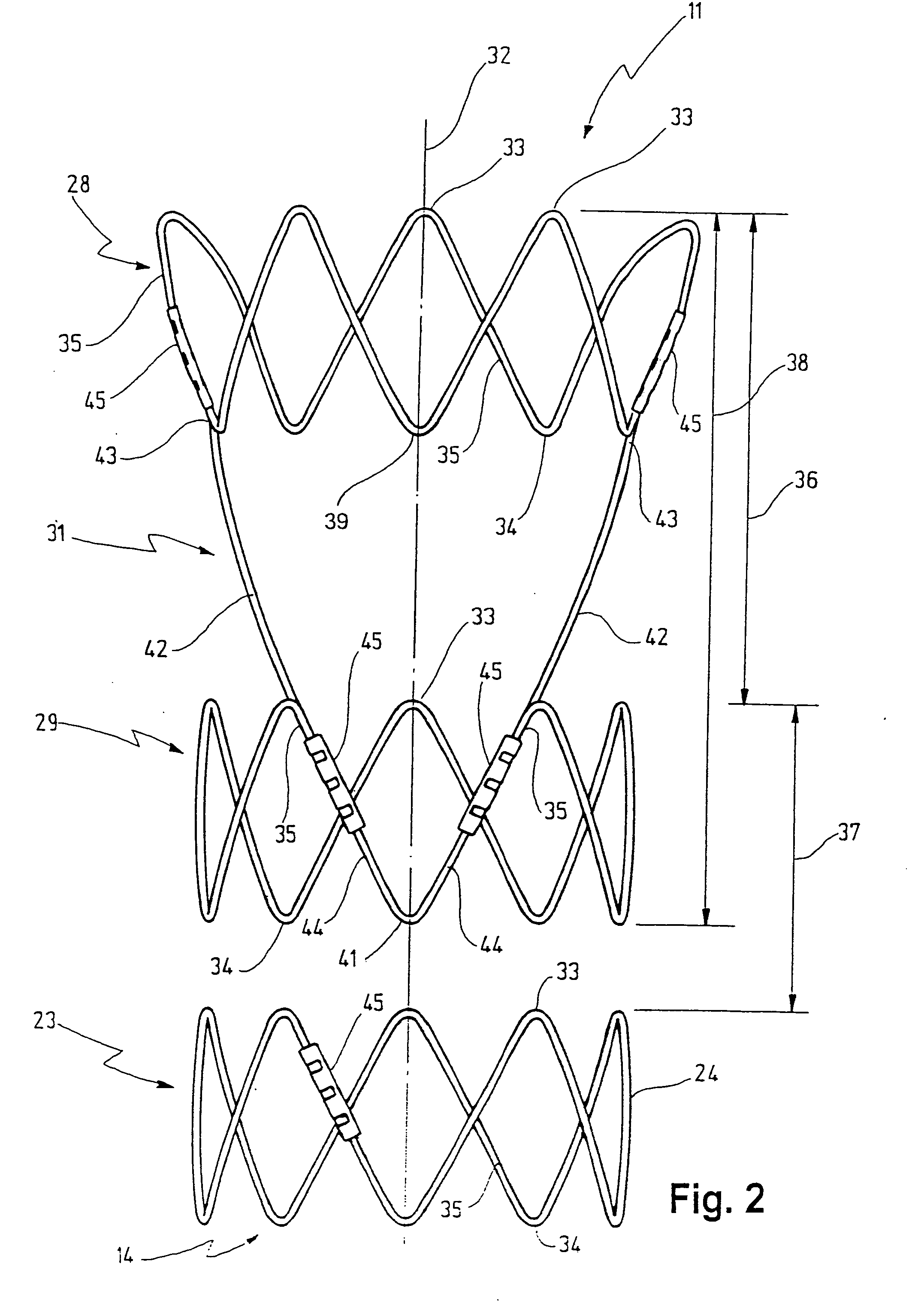 Stent for implantation in a blood vessel, especially in the region of the aortic arch