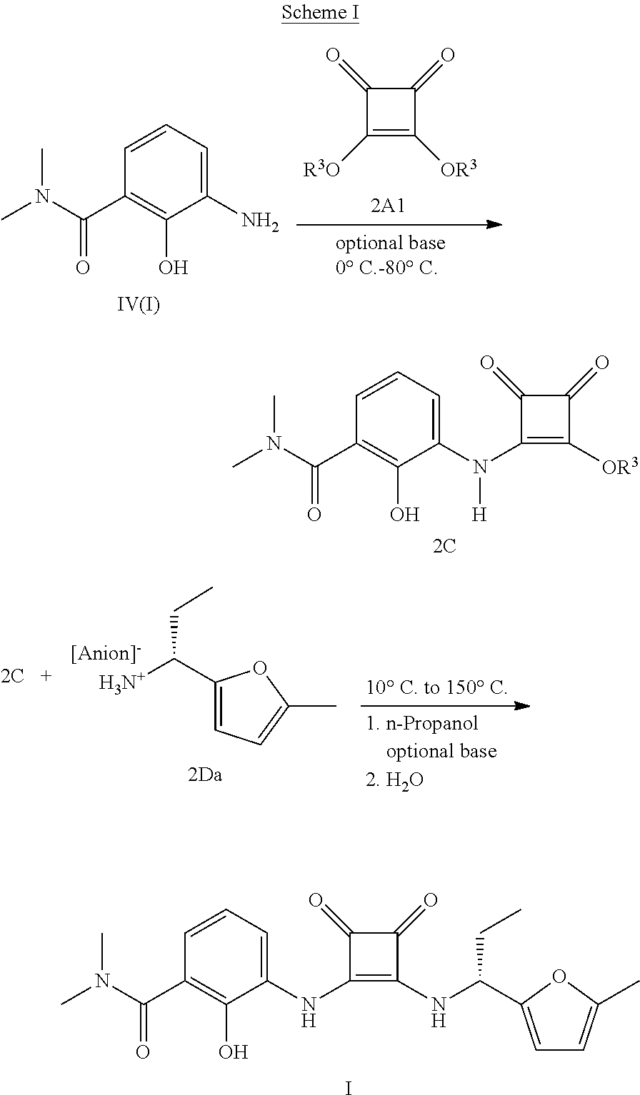 Process and intermediates for the synthesis of 1,2-substituted 3,4-dioxo-1-cyclobutene compounds