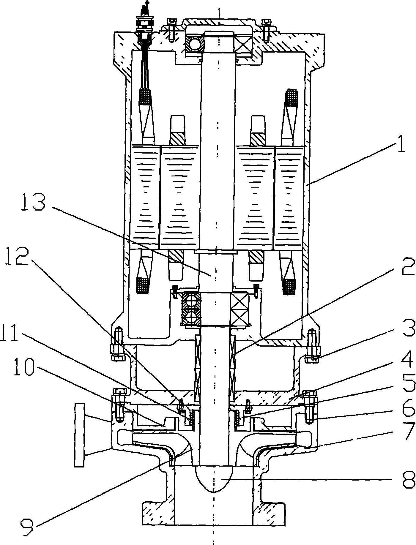 Submerged pump with spiral labyrinth seal device