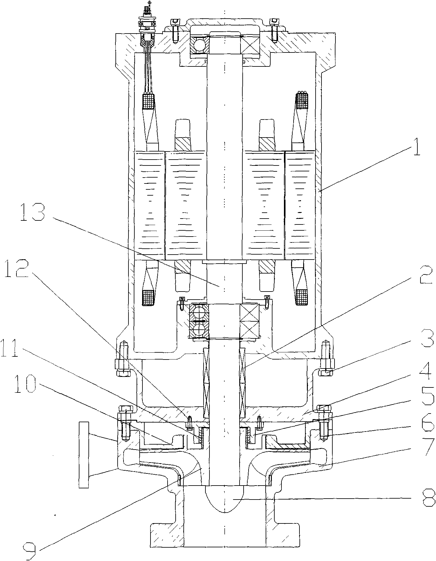 Submerged pump with spiral labyrinth seal device