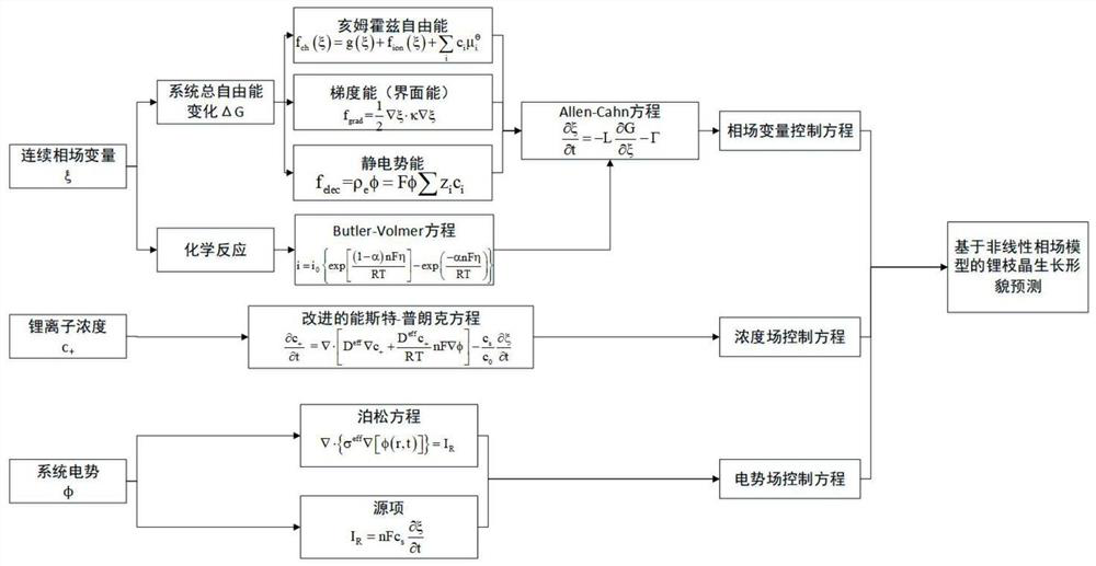 Lithium dendrite growth prediction method and system based on nonlinear phase field model