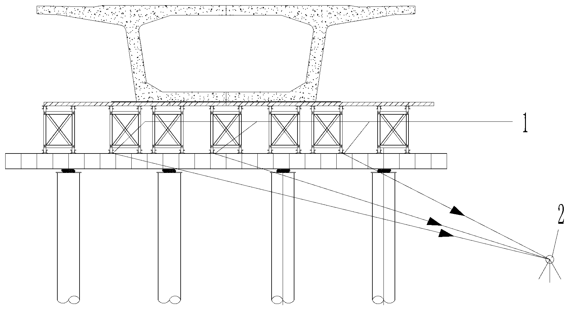 Method for observing support cast-in-place beam preloading by utilizing reflector