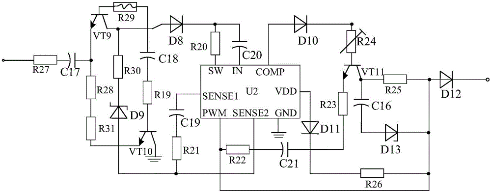 Two-pole low-pass filtering and amplifying LED voltage stabilizing system based on linear driving