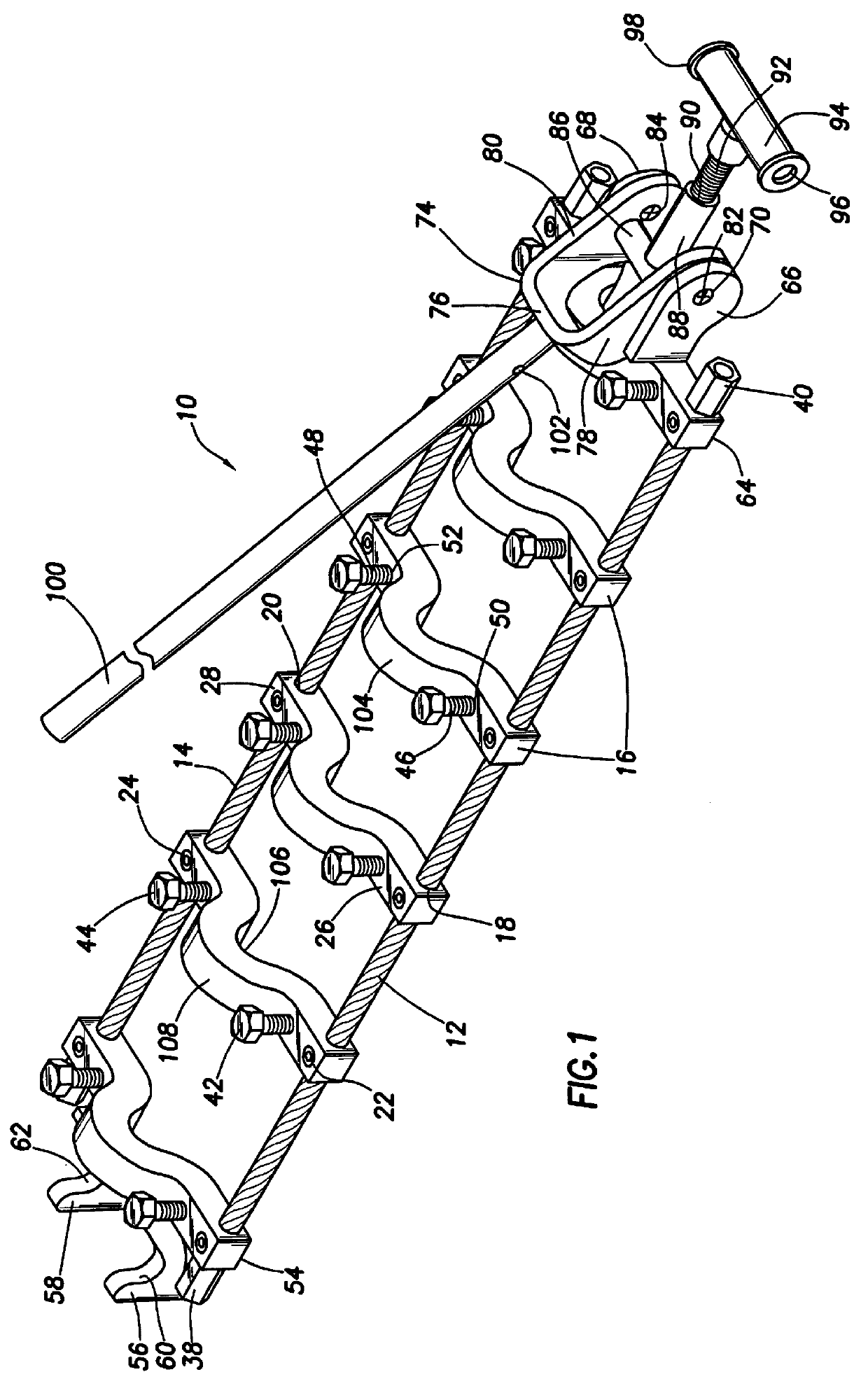 Pipe clamp having cable connected clamp members