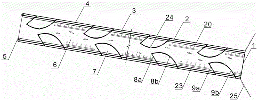 Ecological fish way with staggered spacer block structures